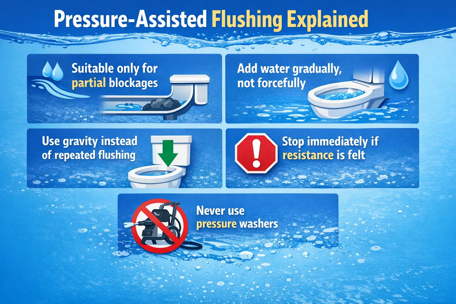 Pressure assisted toilet flushing method