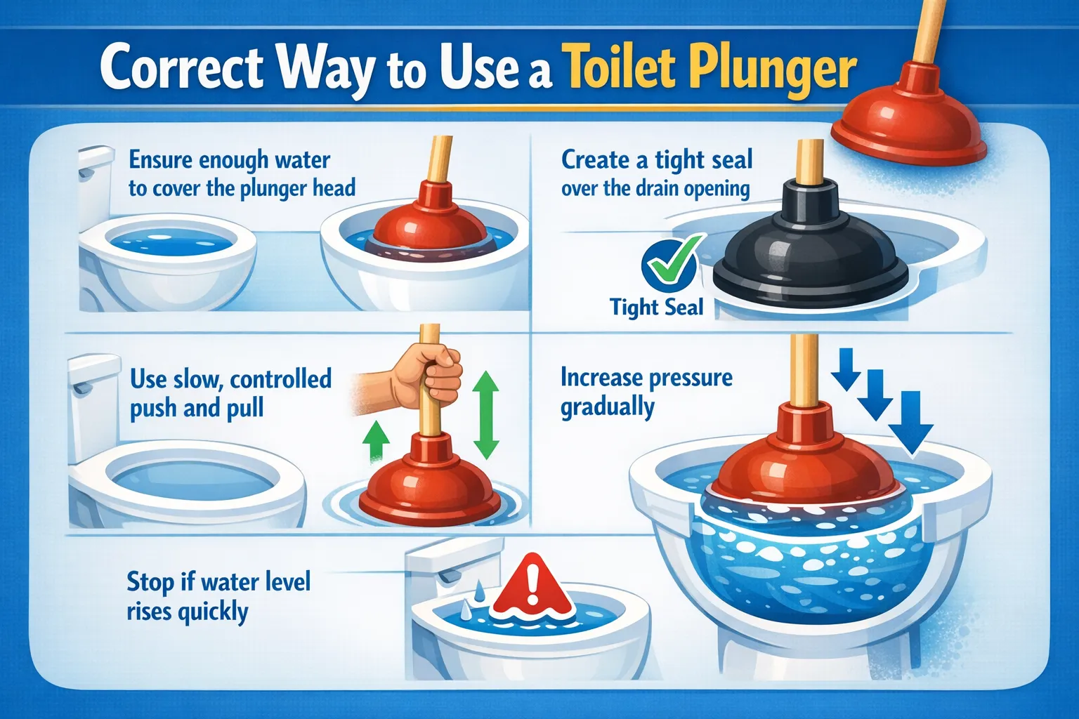 Proper toilet plunging technique