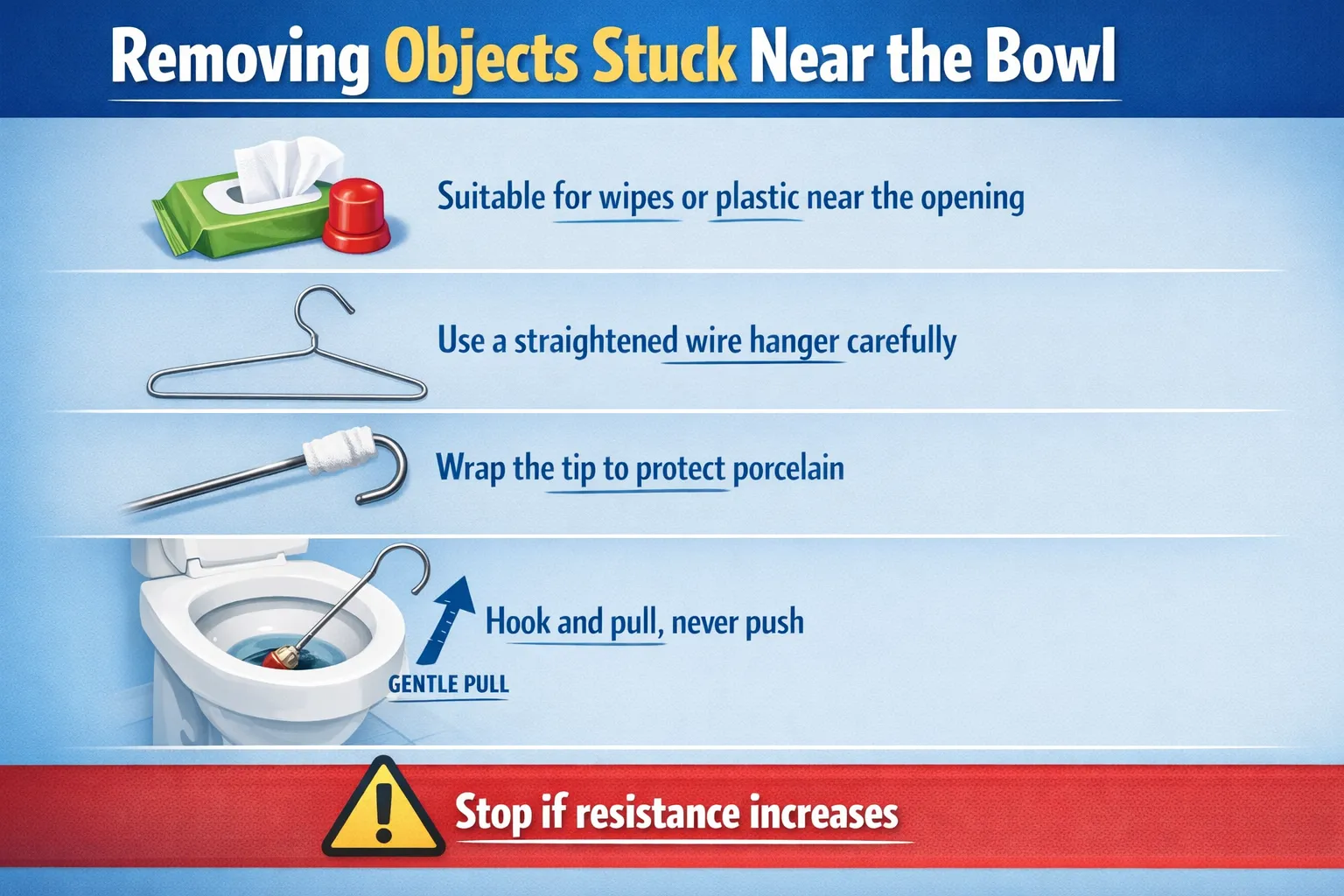 Removing objects from a toilet safely