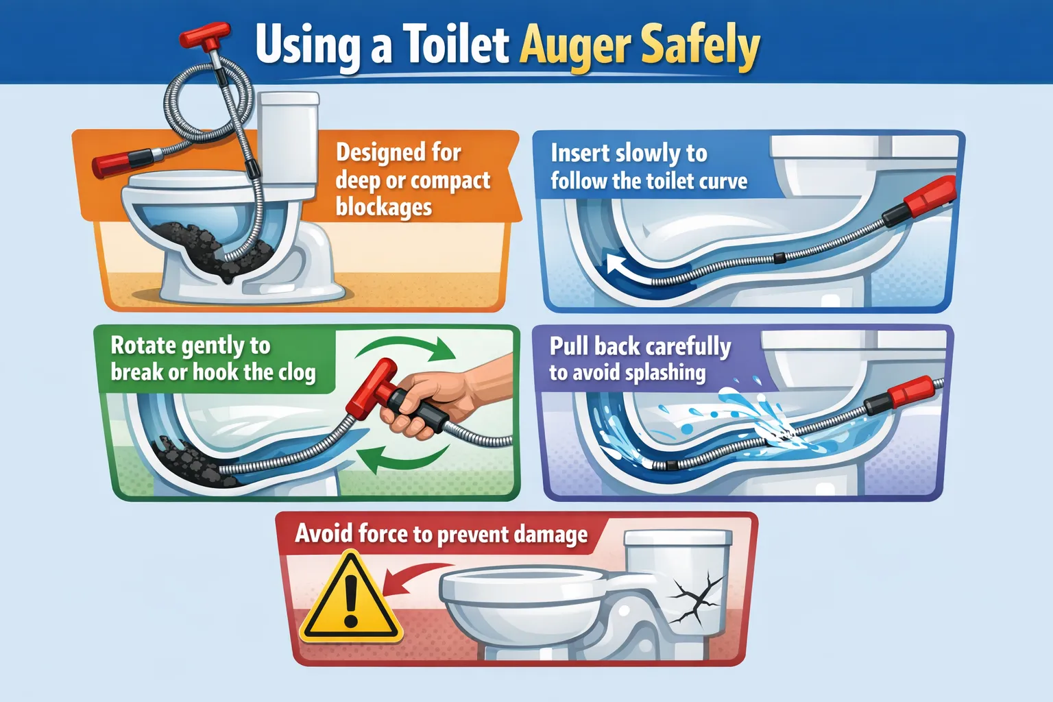 Toilet auger for deep blockages
